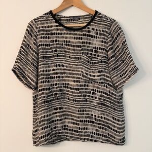 Vince Black and Cream Abstract Stripe Short Sleeve Top